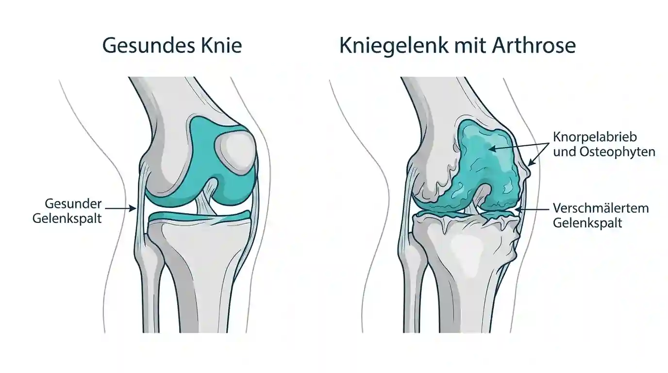 Abbildung der Kniearthrose mit verschmälertem Gelenkspalt